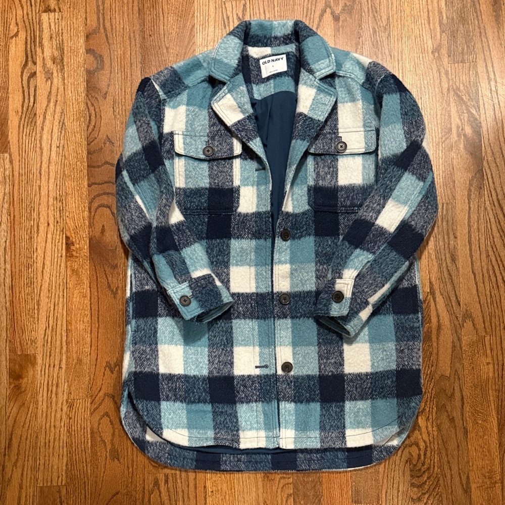 Old Navy Teal Plaid Oversized Flannel Jacket